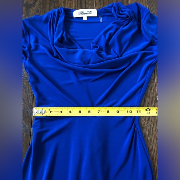 Diane von Furstenberg Women’s XS Royal Blue Joanie Long-Sleeved Ruched Dress - Picture 9 of 11